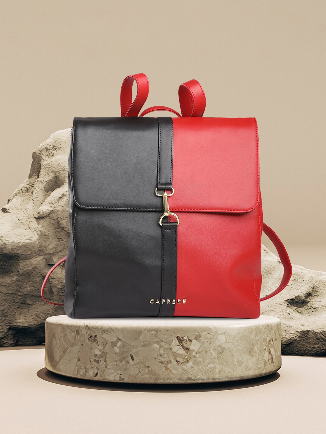 

Caprese Colourblocked Leather Backpack, Red