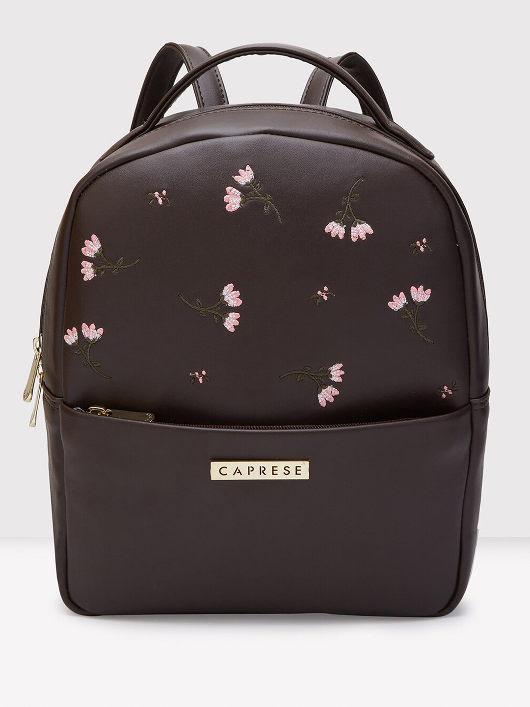 

Caprese Embroiderad Leather Backpack, Brown