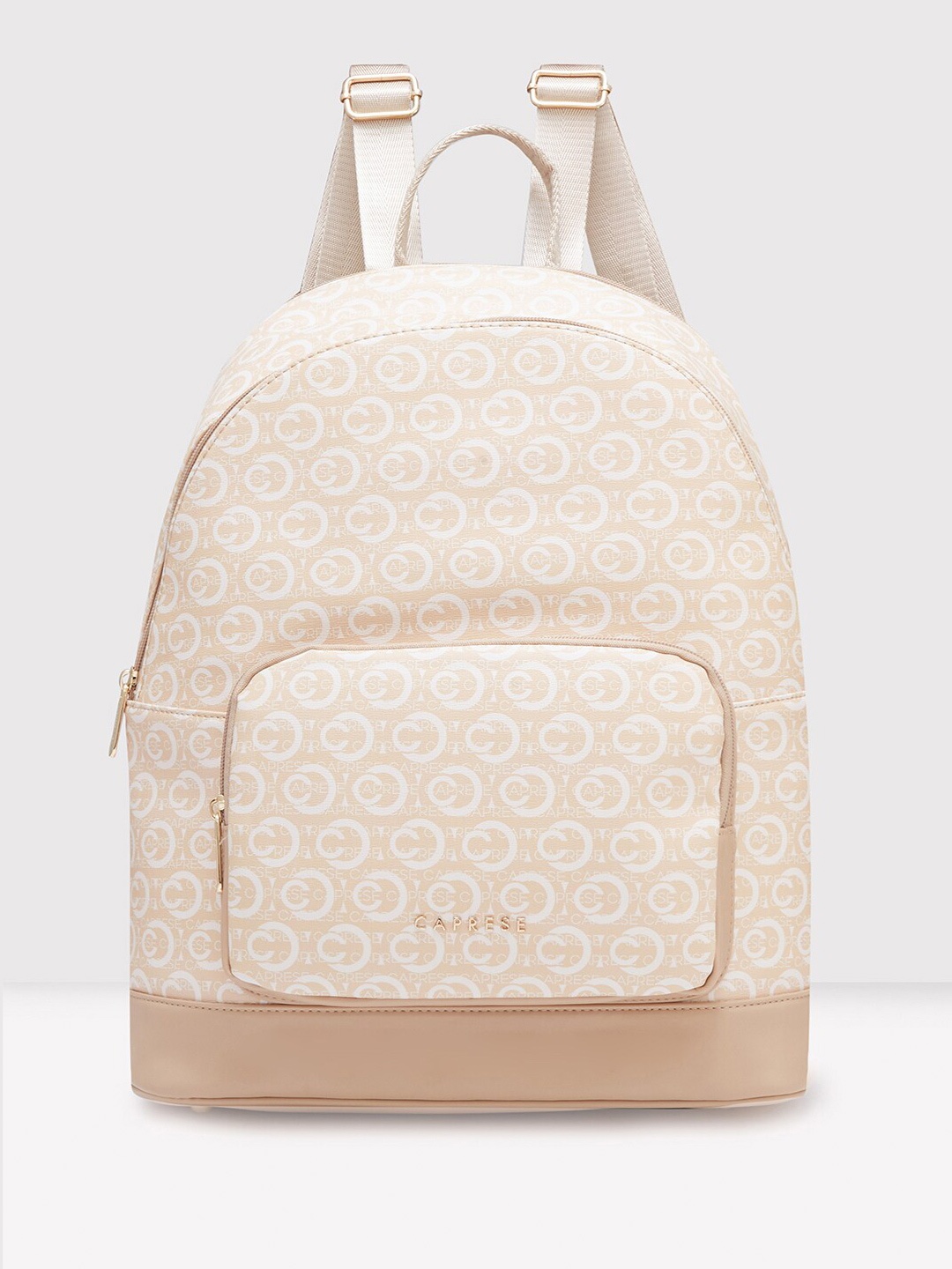 

Caprese Women Geometric Printed Leather Backpack, Beige