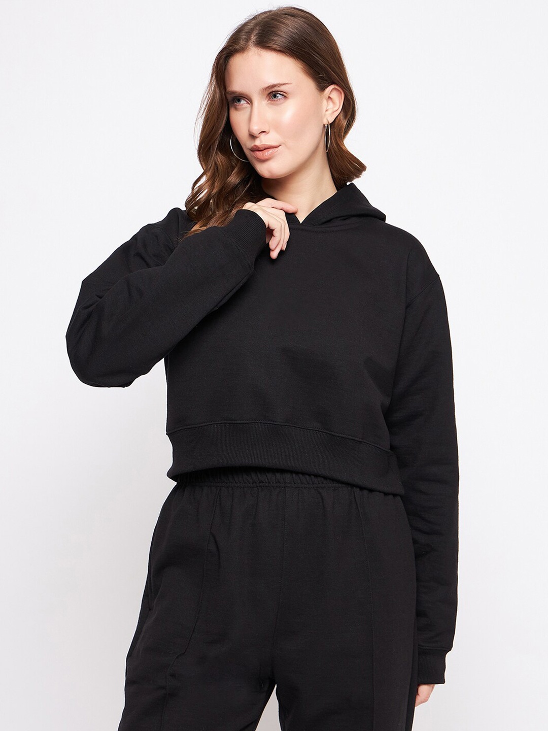 

TULIP 21 Hooded Long Sleeves Fleece Sweatshirt, Black