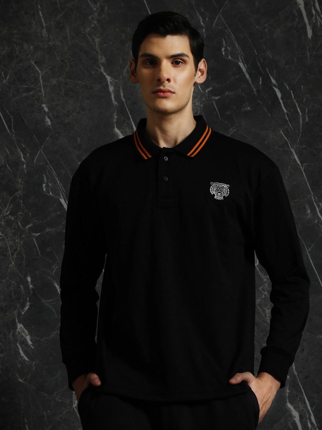 

Breakbounce Black Cotton Polo Collar Relaxed Fit T-shirt