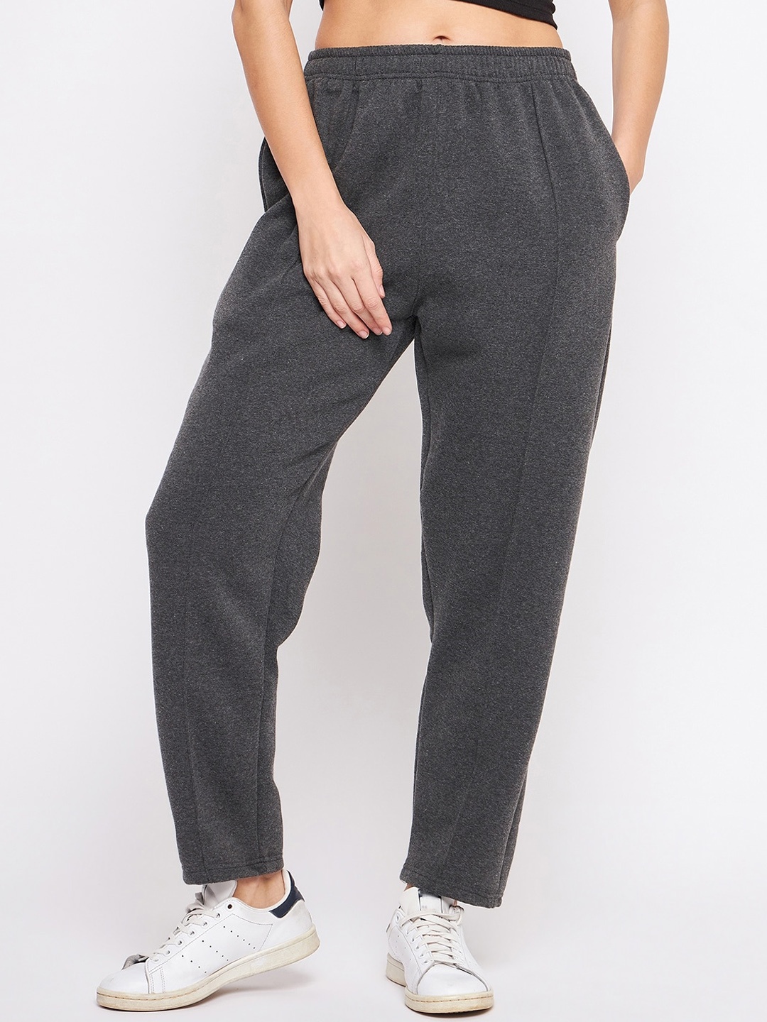 

TULIP 21 Women Mid-Rise Relaxed-Fit Fleece Track Pants, Grey