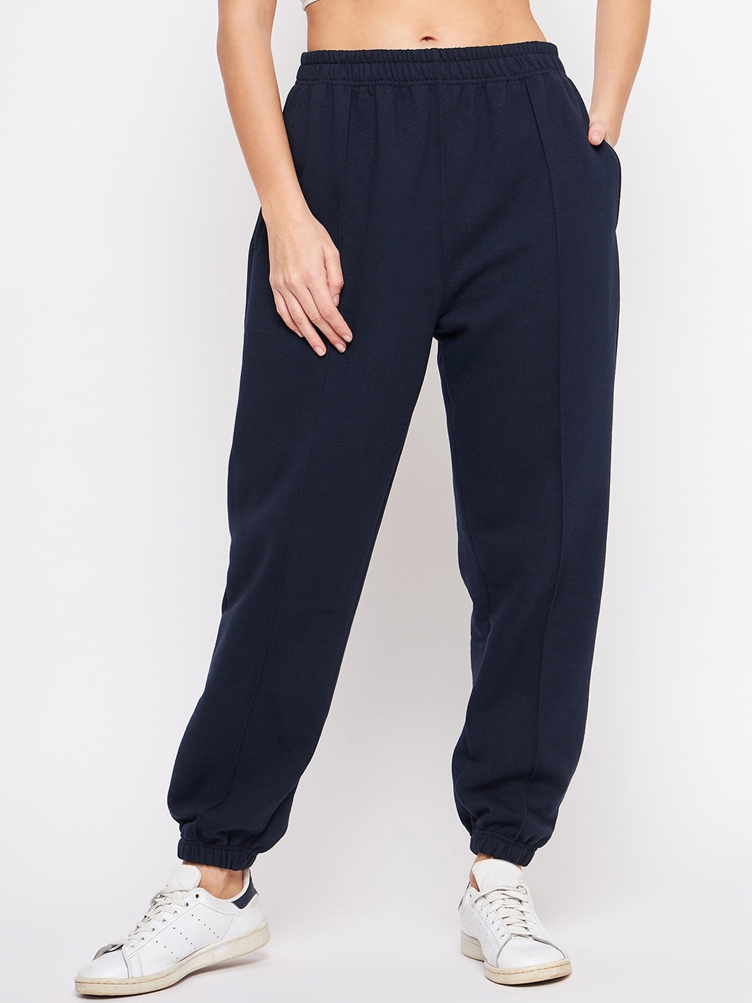 

TULIP 21 Women Mid-Rise Relaxed-Fit Fleece Joggers, Navy blue