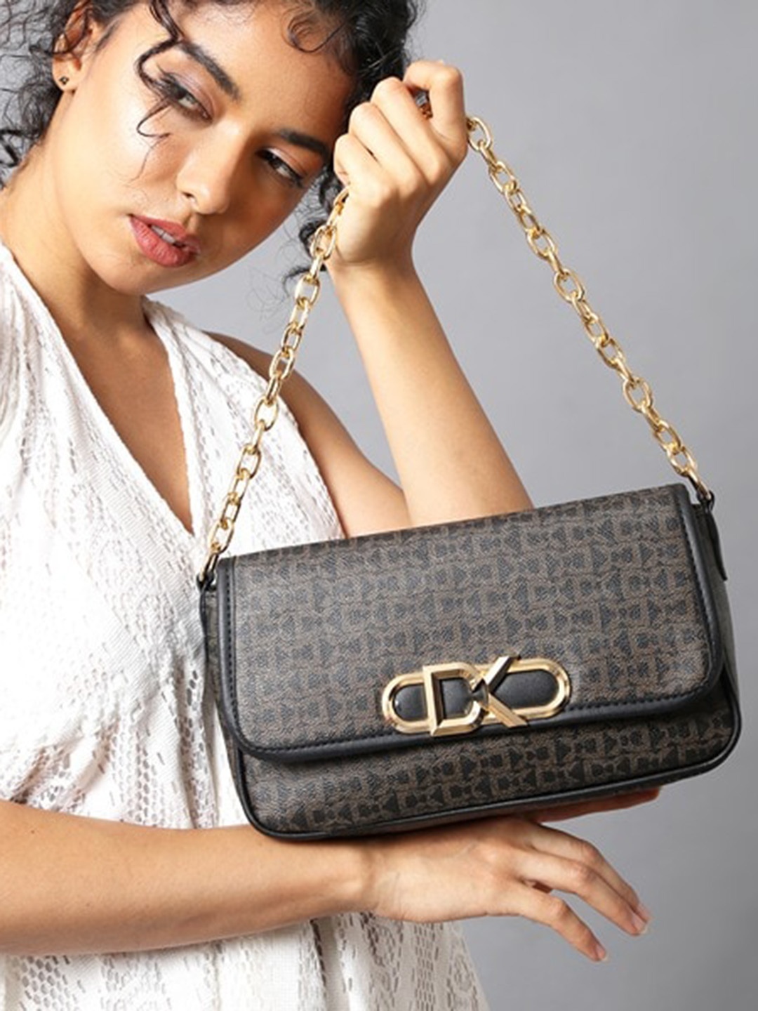 

Diana Korr Typography Printed Structured Sling Bag, Black