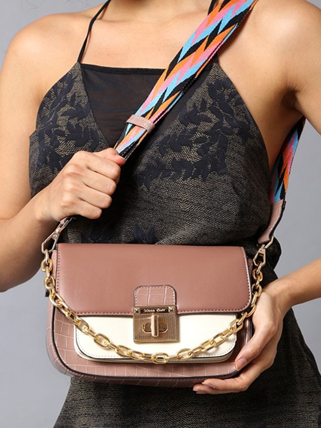 

Diana Korr Textured PU Structured Sling Bag, Pink