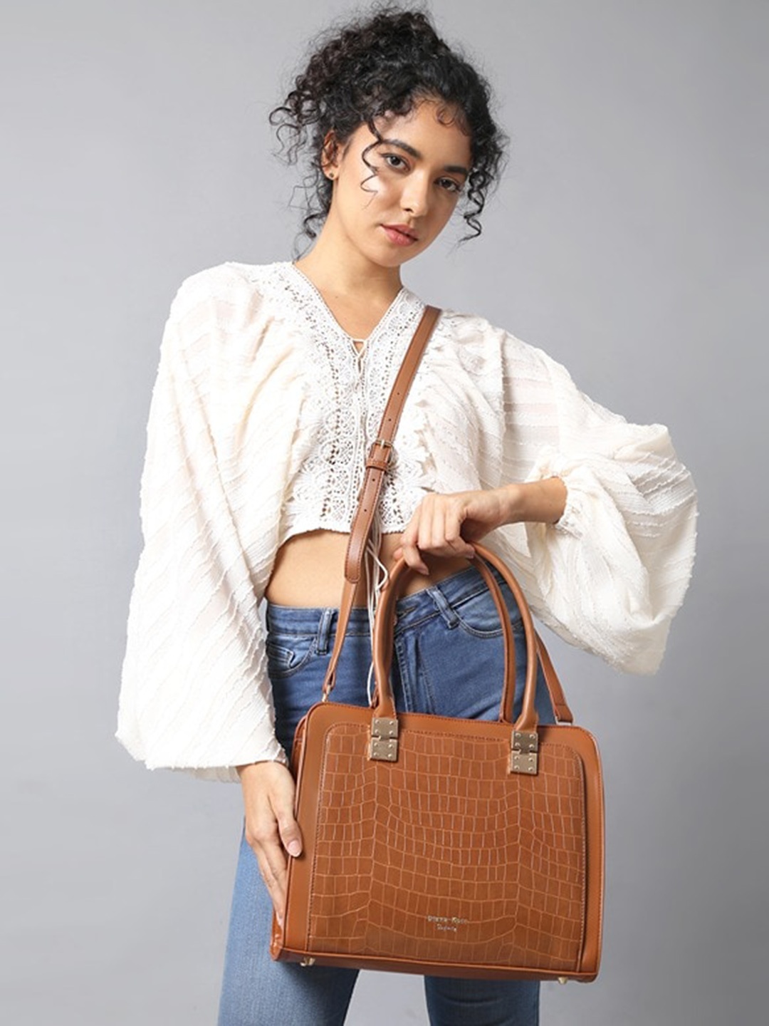 Diana Korr Textured Oversized Structured Handheld Bag, Brown
