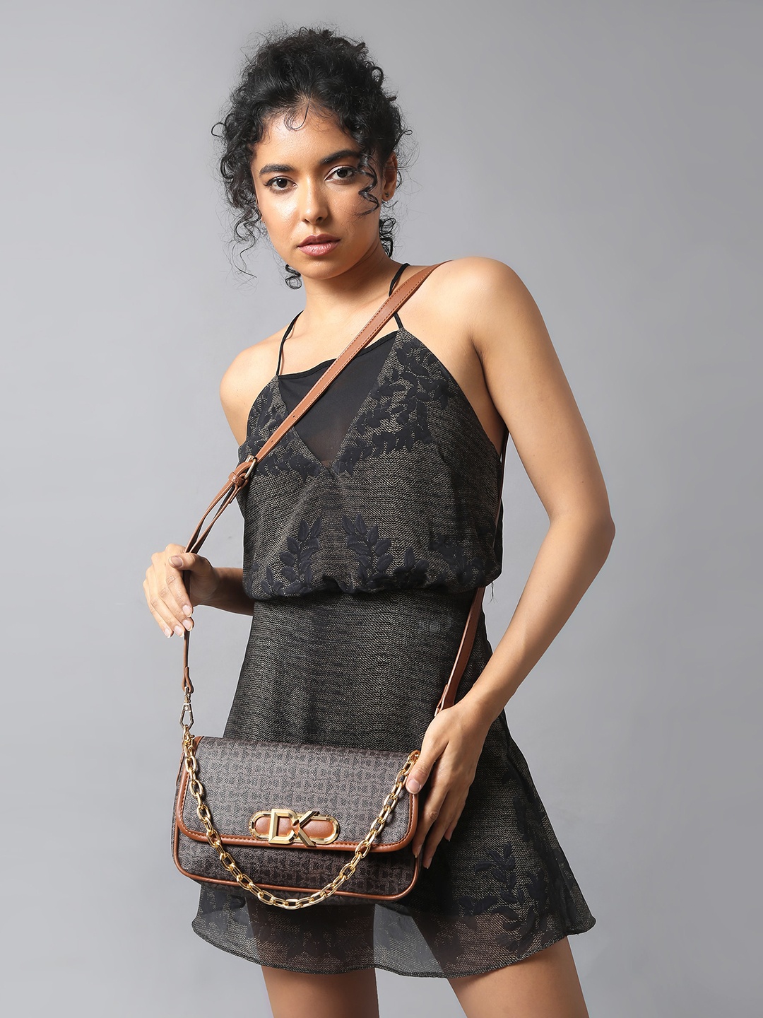 

Diana Korr Textured Structured Sling Bag, Brown