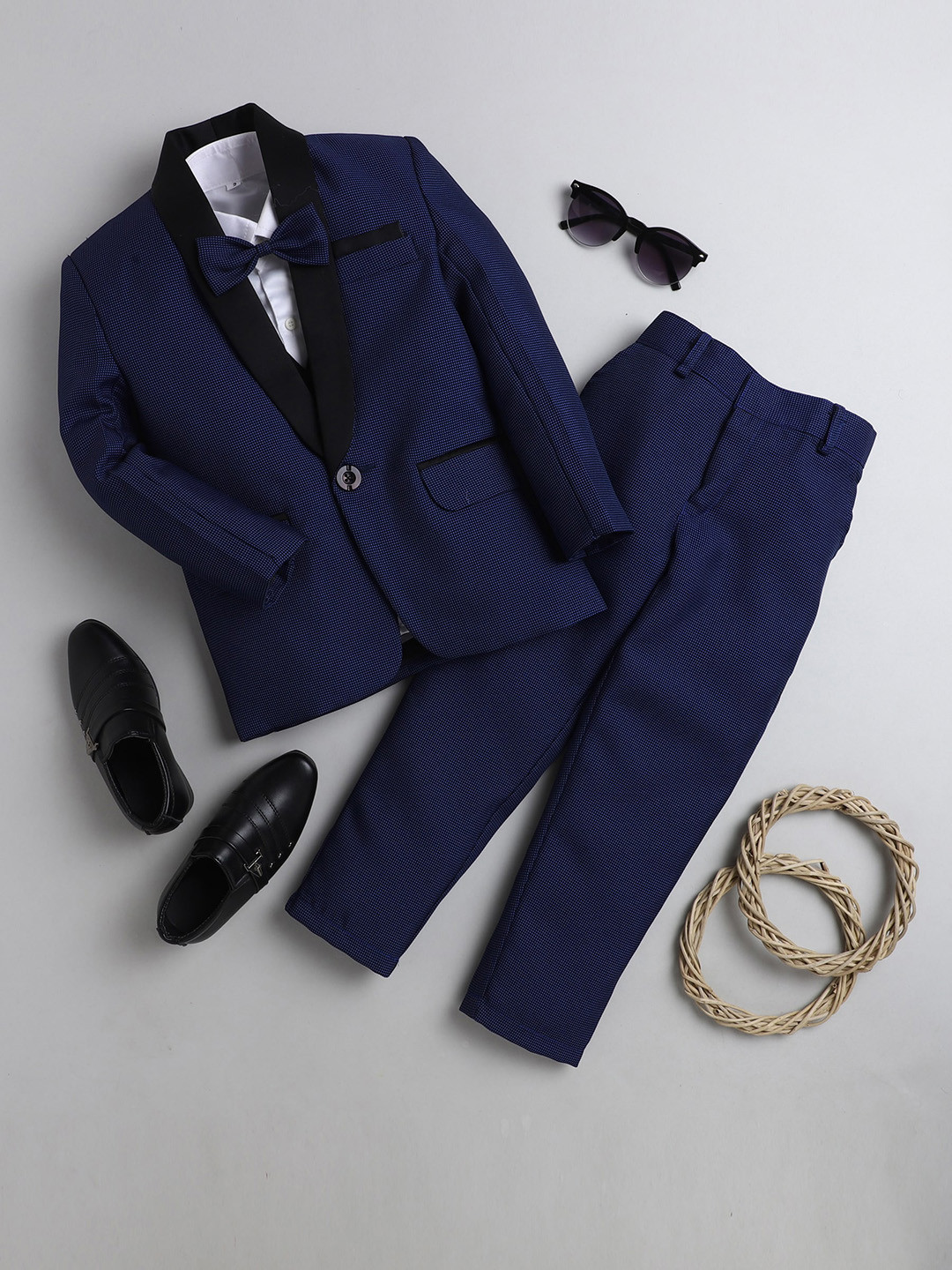 

BAESD Boys Self-Design Single-Breasted 4-Piece Suit, Navy blue