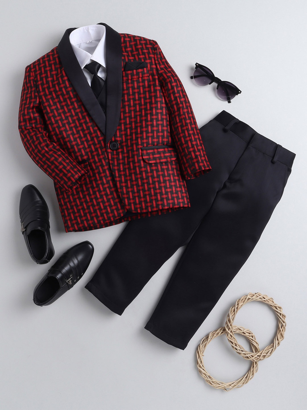 

BAESD Boys Checked Tuxedo Suits, Red