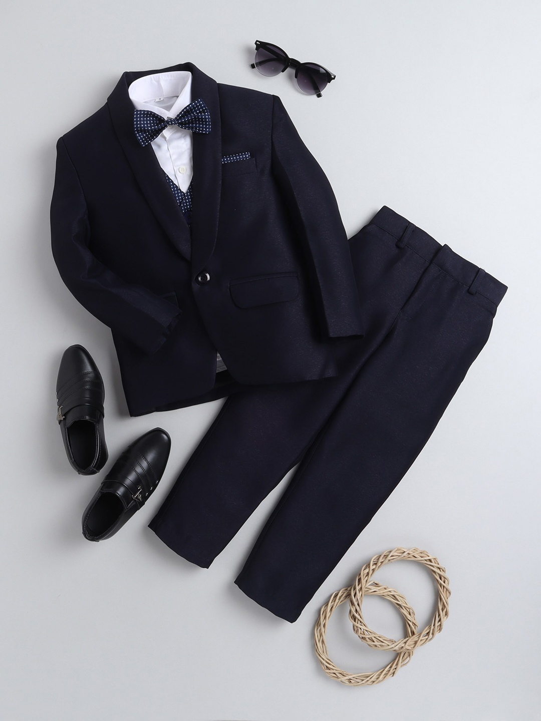 

BAESD Boys Silk Cotton Tuxedo 4-Pieces Suit, Navy blue