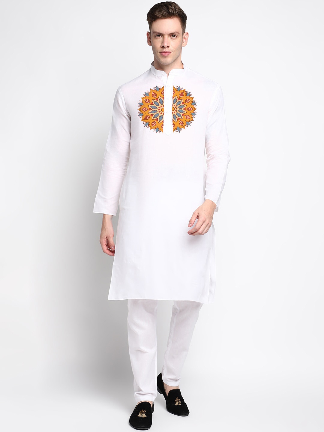 

DEVOILER Ethnic Motifs Printed Straight Kurta, White