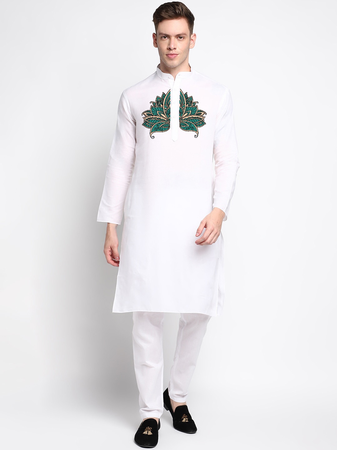 

DEVOILER Ethnic Motifs Printed Straight Kurta, White