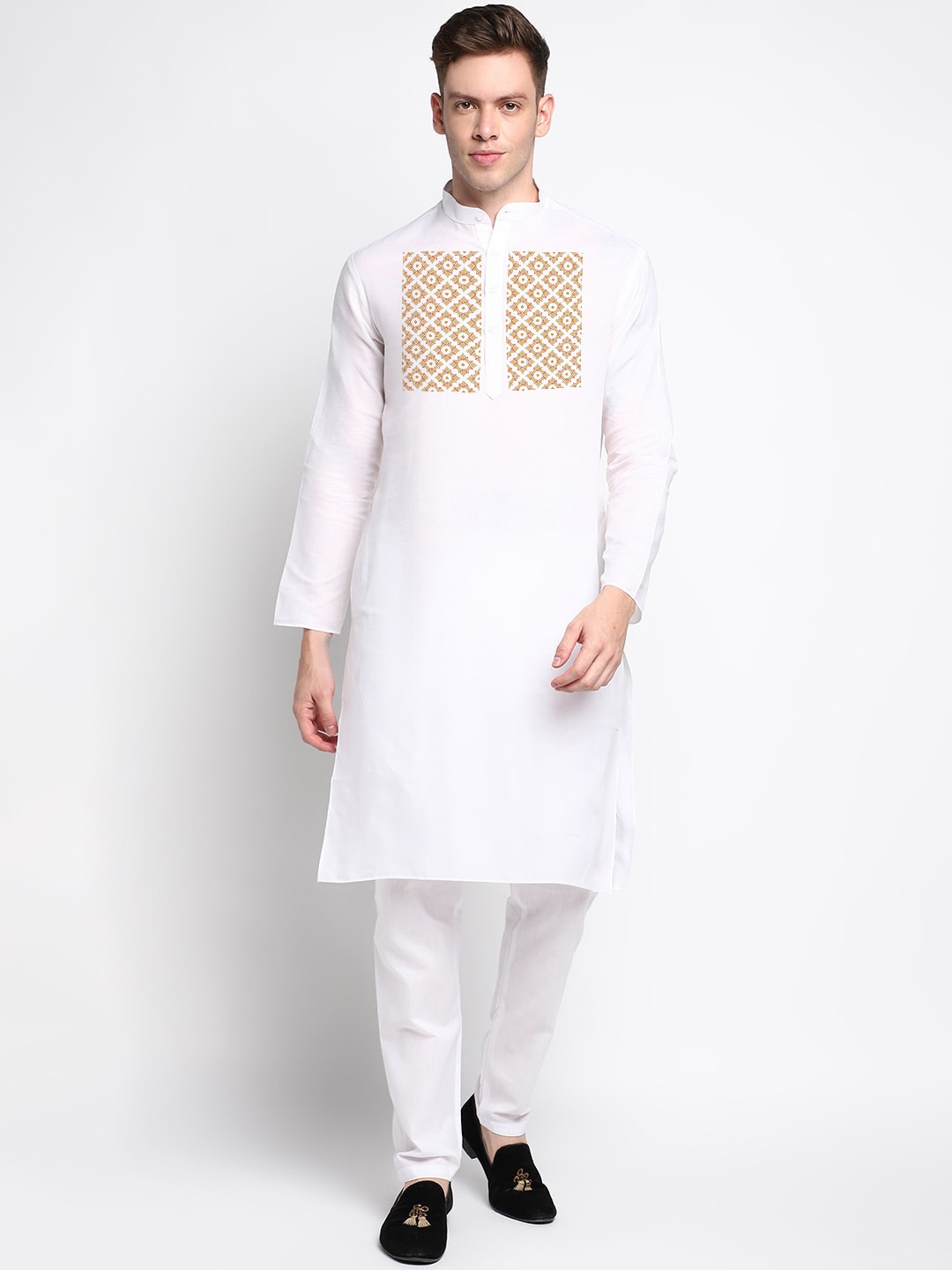 

DEVOILER Geometric Printed Mandarin Collar Kurta, White