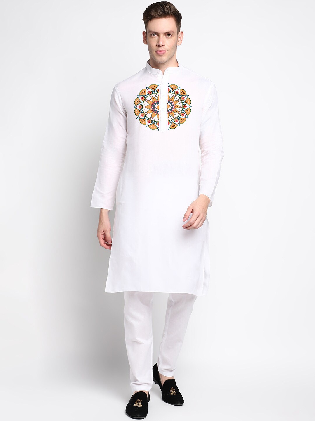 

DEVOILER Ethnic Motifs Printed Mandarin Collar Kurta, White