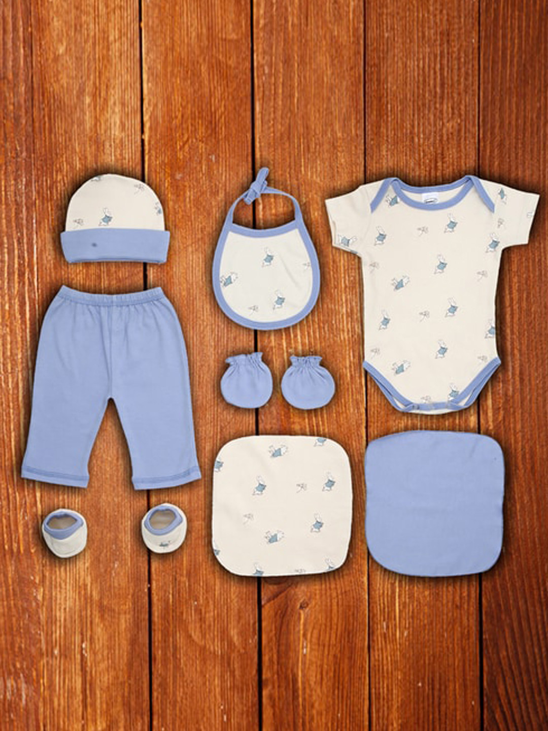 

Grandmas Infants 8-Pcs Pure Cotton Baby Apparel Gift Set, Blue