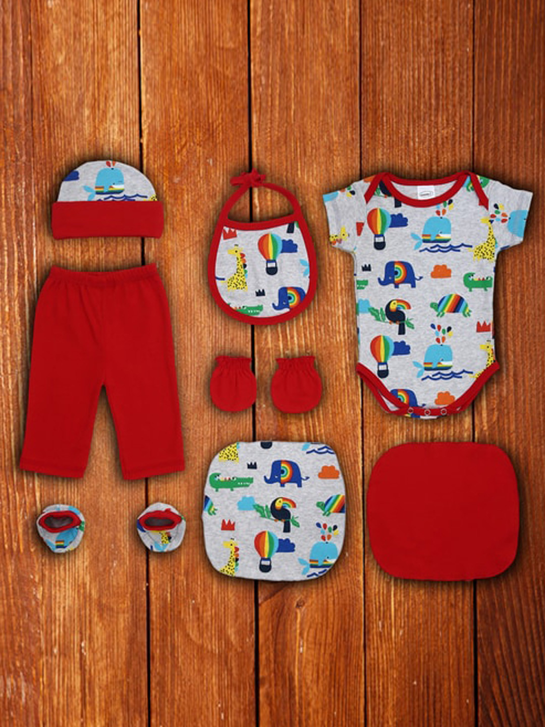 

Grandmas Infants 8-Pcs Pure Cotton Baby Apparel Gift Set, Red