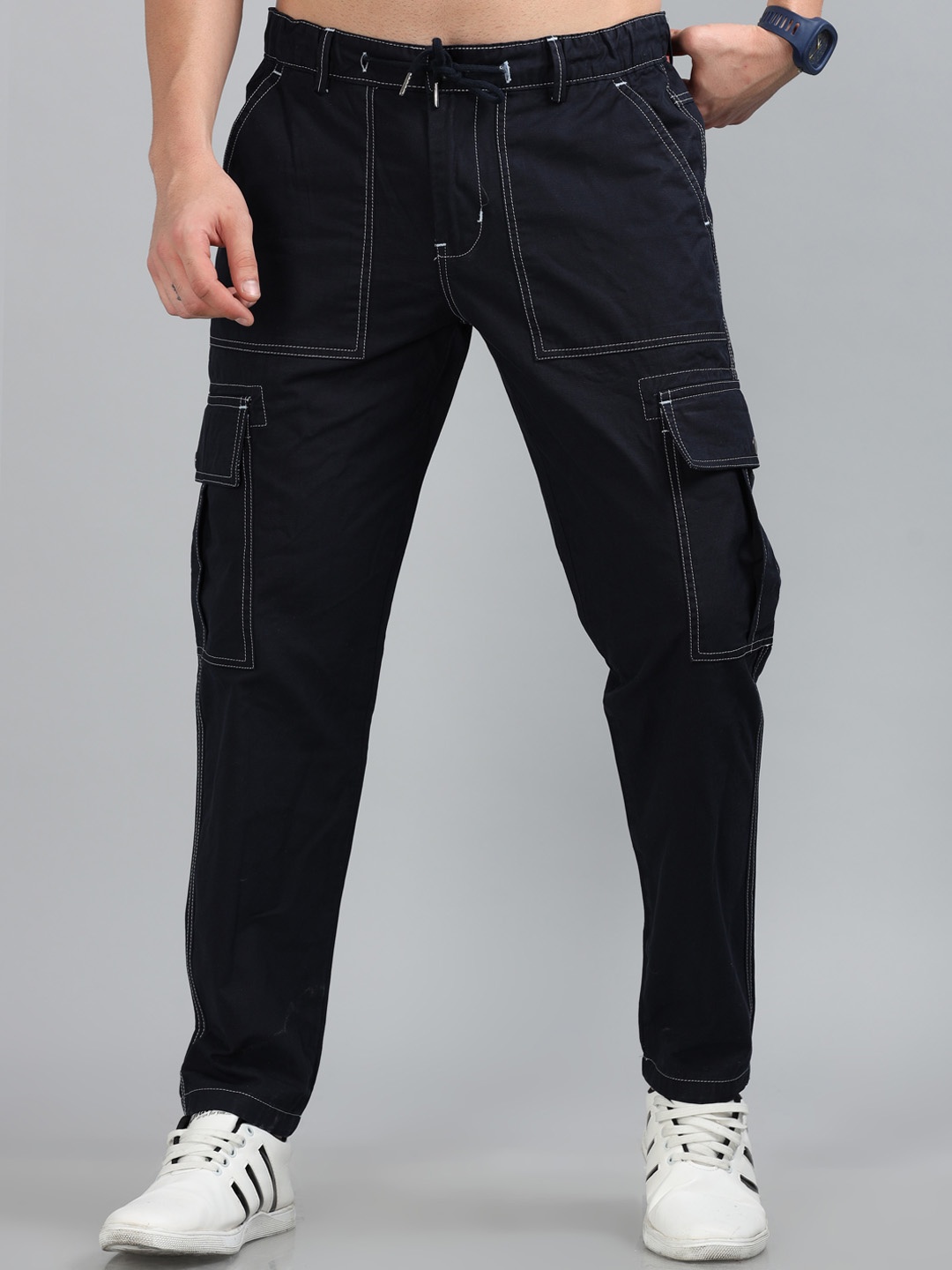 

Reslag Men Mid-Rise Cotton Cargos, Navy blue