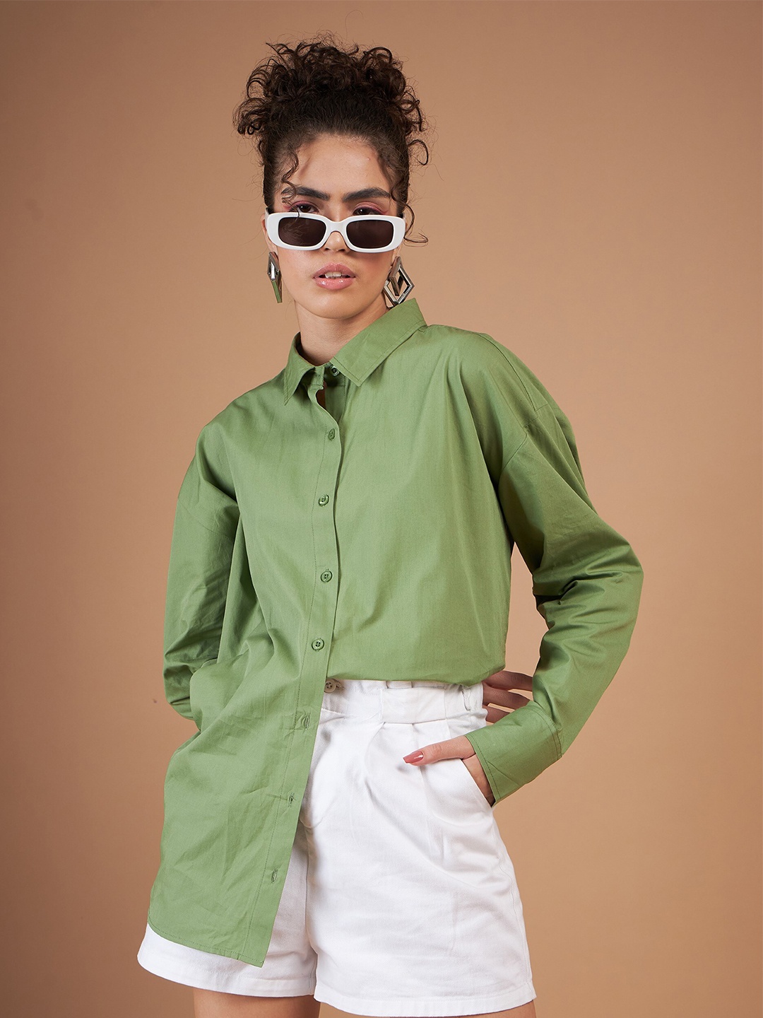 

SASSAFRAS Classic Oversized Cotton Casual Shirt, Olive