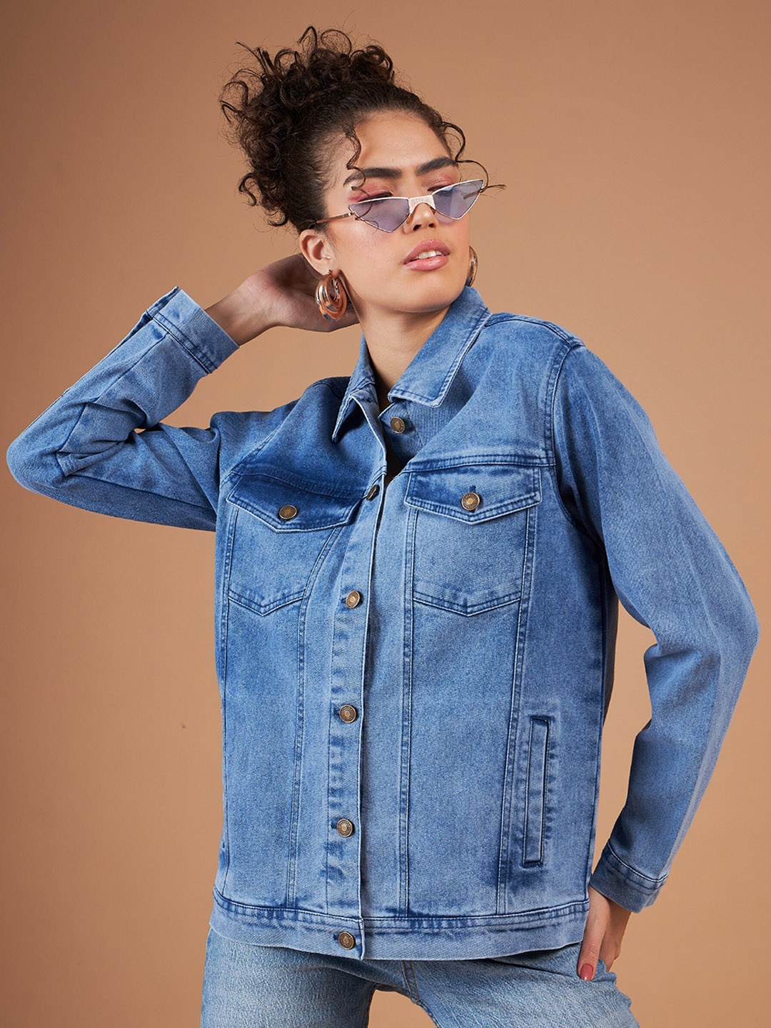 

SASSAFRAS Blue Washed Spread Collar Denim Jacket