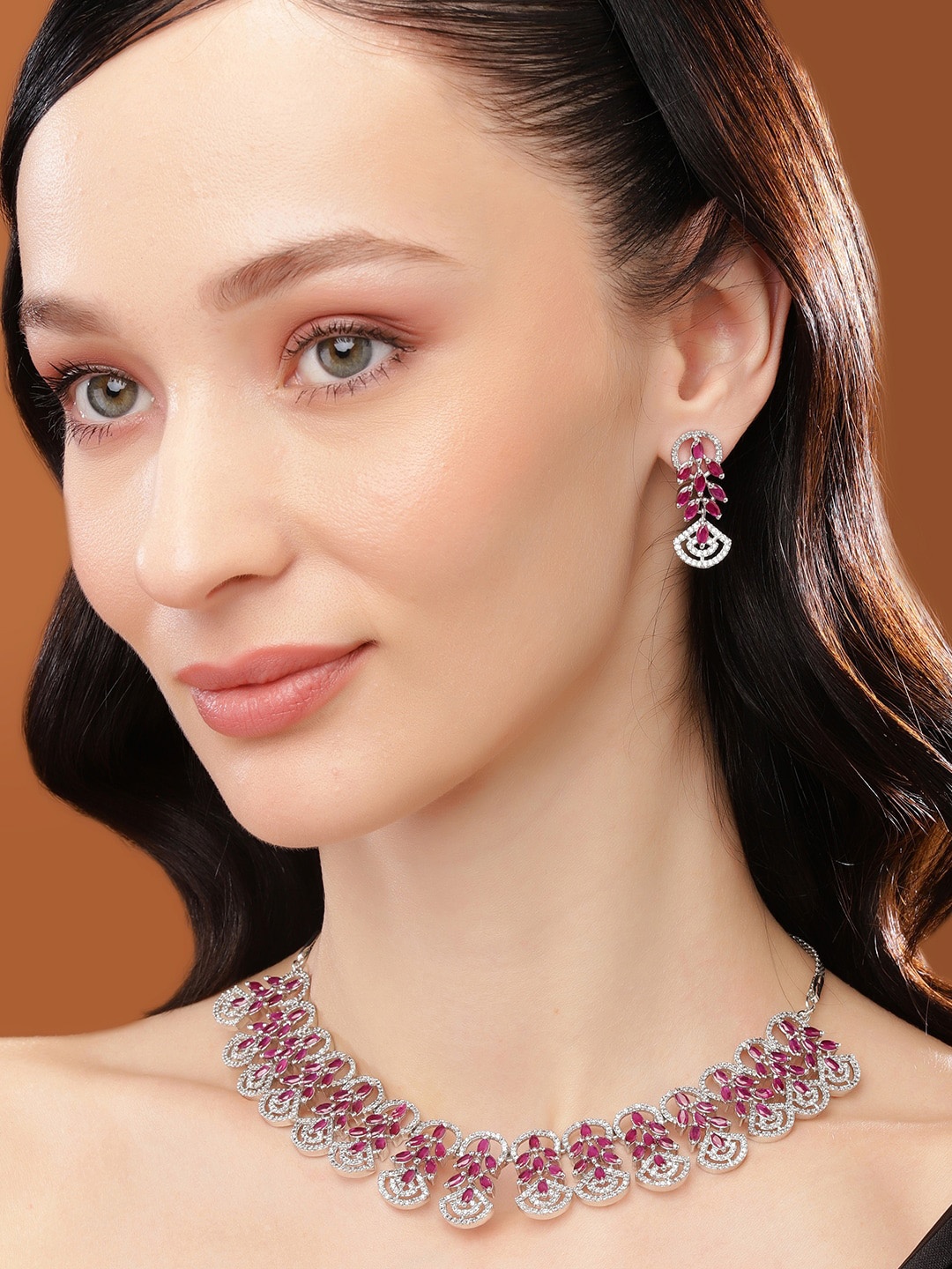 

Estele Rhodium-Plated CZ-Studded Jewellery Set, Silver