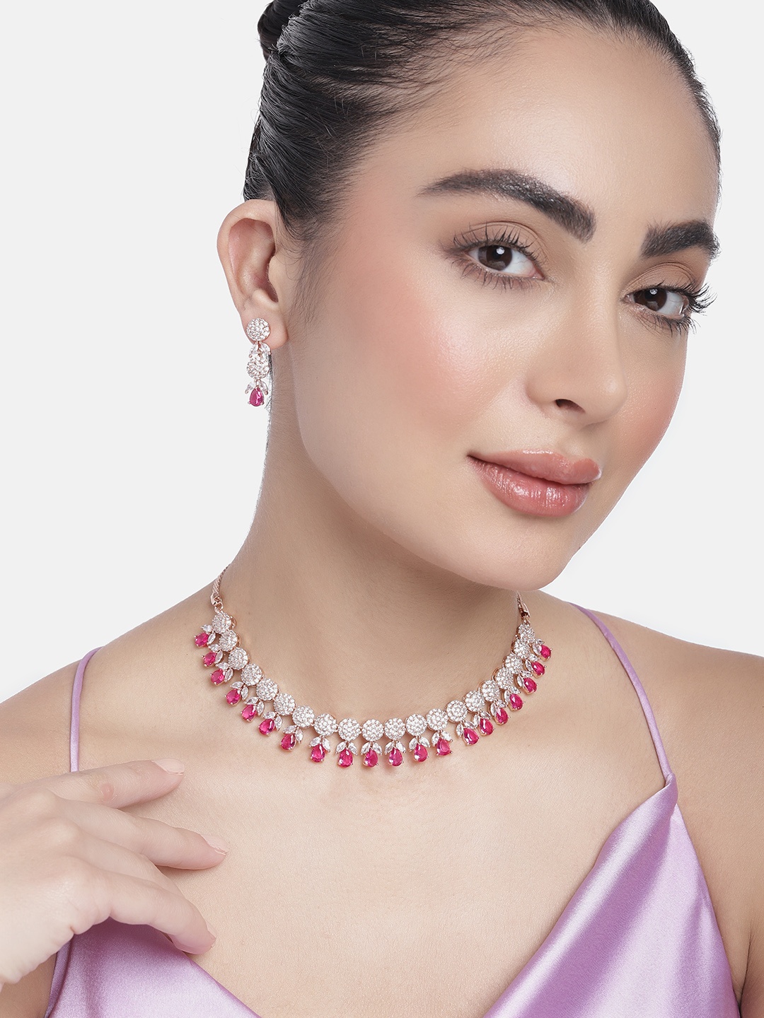 

Estele Rose Gold-Plated Cubic Zirconia-Studded Jewellery Set