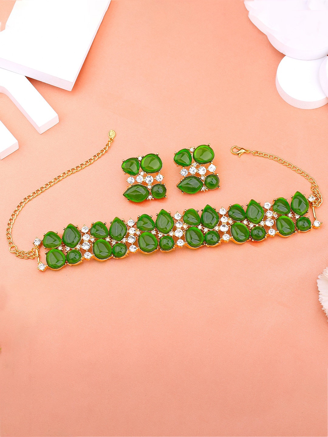 Estele Gold-Plated Stone-Studded Jewellery Set