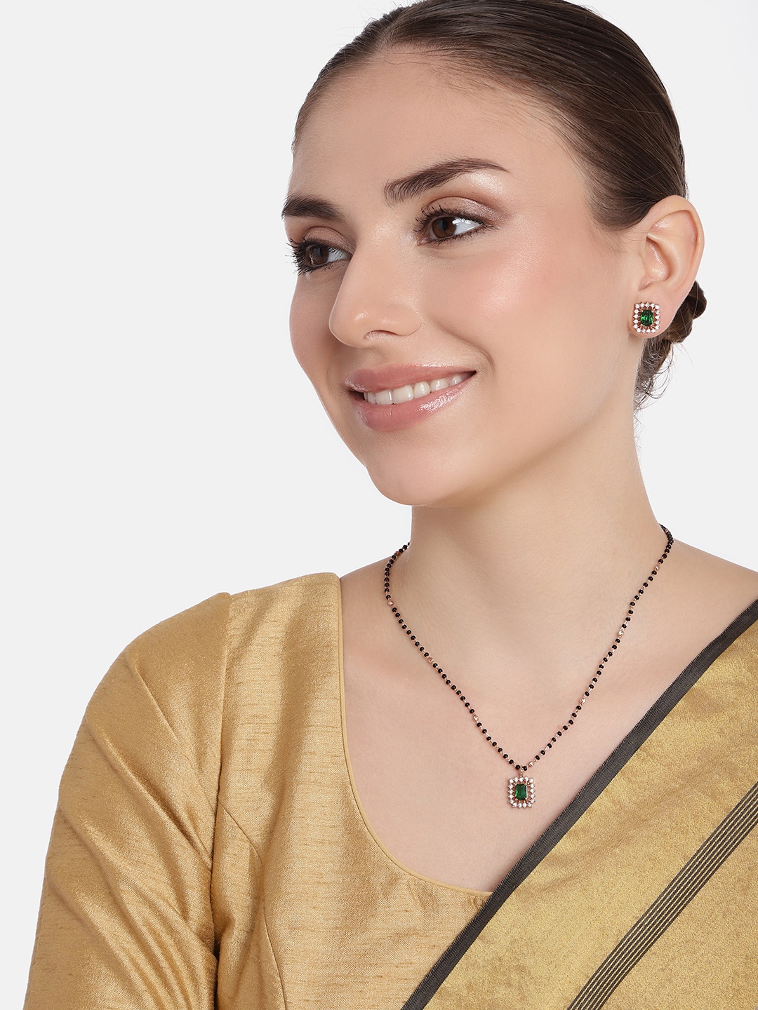 

Estele Rose Gold-Plated Cubic Zirconia Studded Jewellery Set, Green