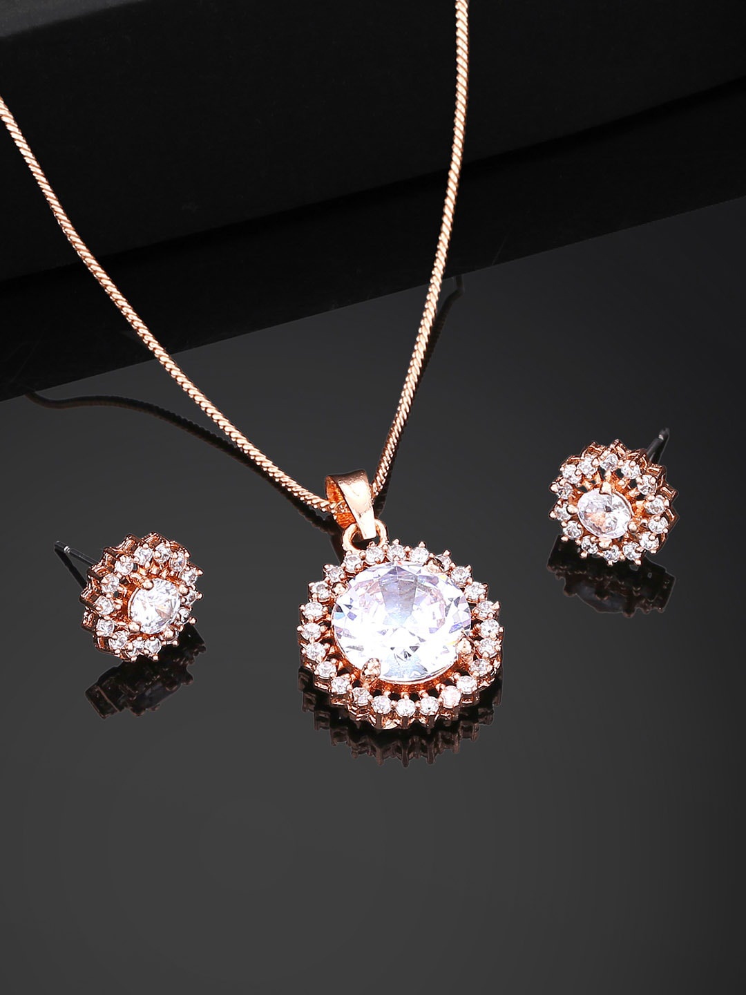 

Estele Rose Gold-Plated Cubic Zirconia Studded Jewellery Set