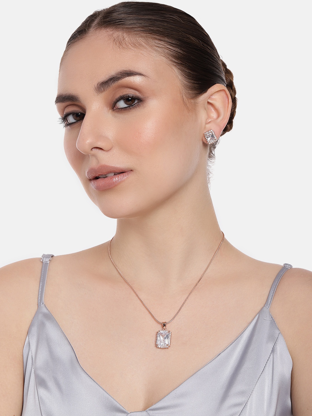 

Estele Rose Gold-Plated Cubic Zirconia-Studded Pendant Set