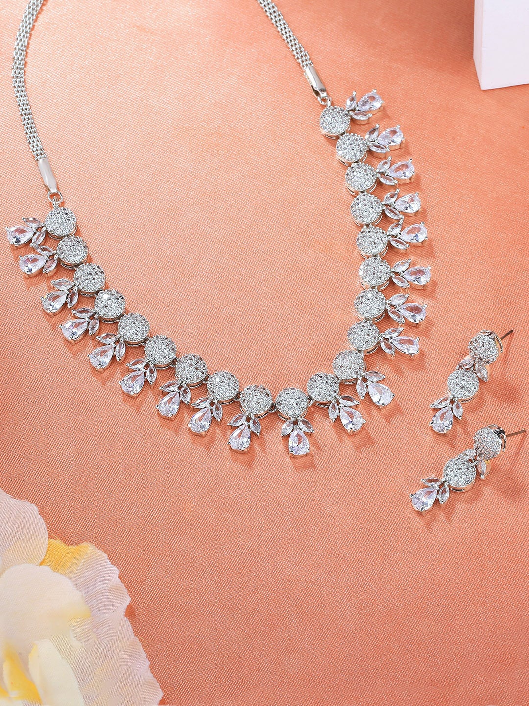 

Estele Rhodium-Plated Cubic Zirconia-Studded Jewellery Set, Silver