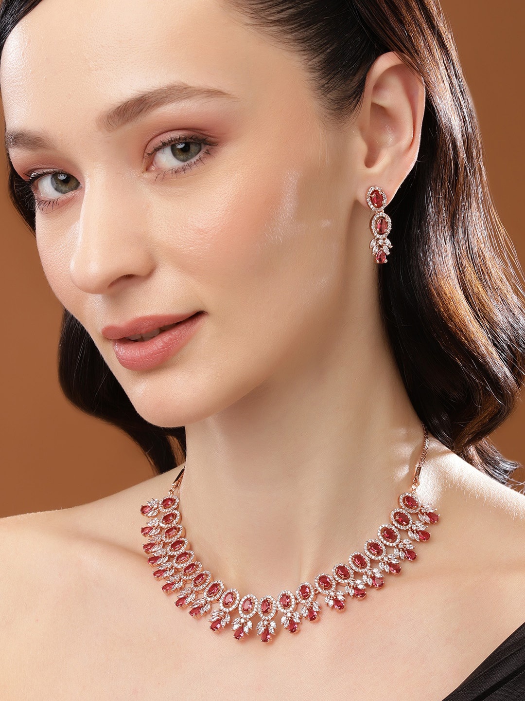 

Estele Rose-Gold Plated CZ-Studded Jewellery Set