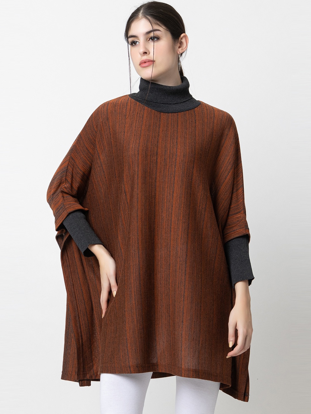 

KEIKO Turtle Neck Acrylic Longline Poncho, Rust