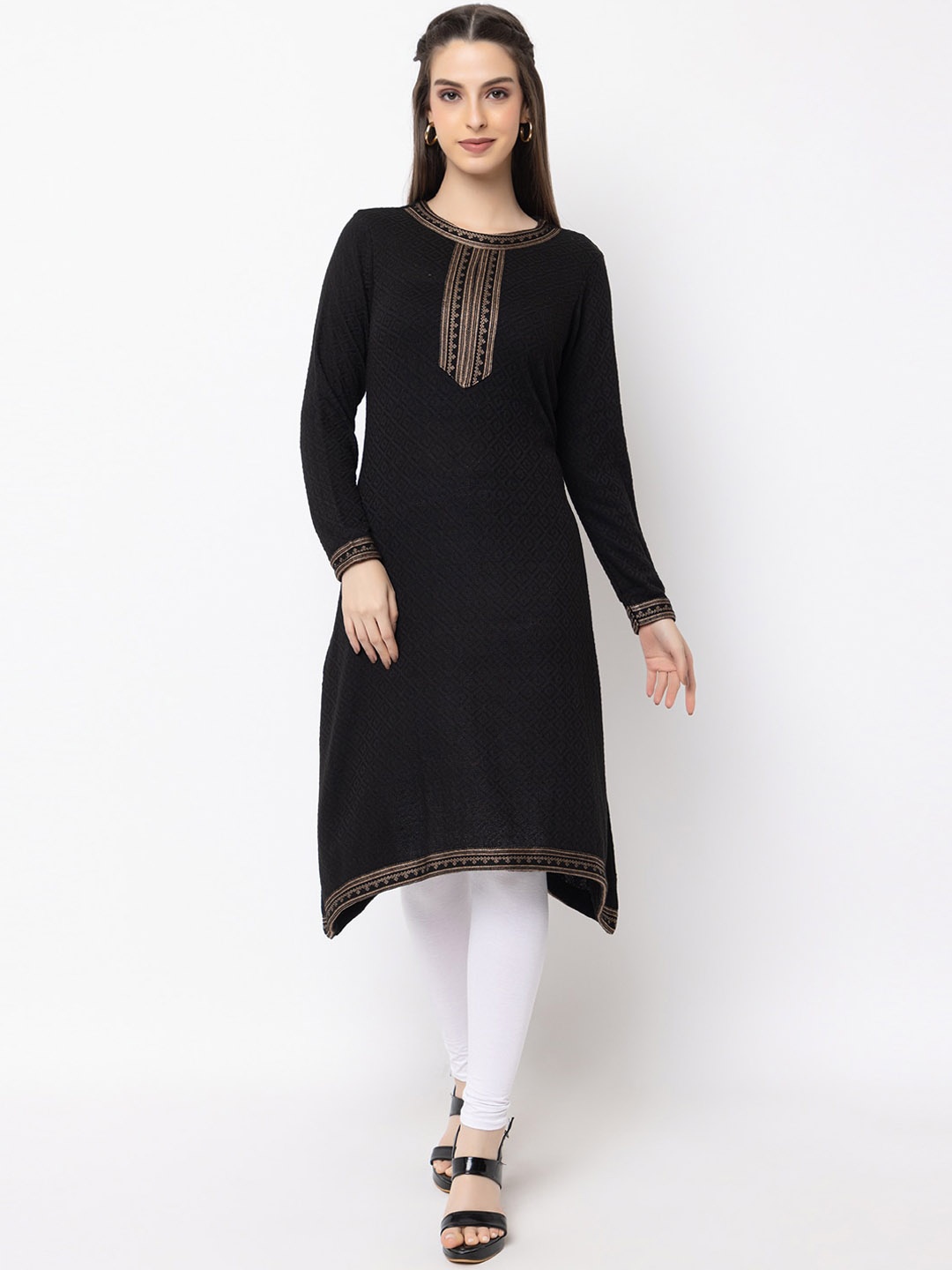 

KEIKO Geometric Woven Design Acrylic Straight Kurta, Black