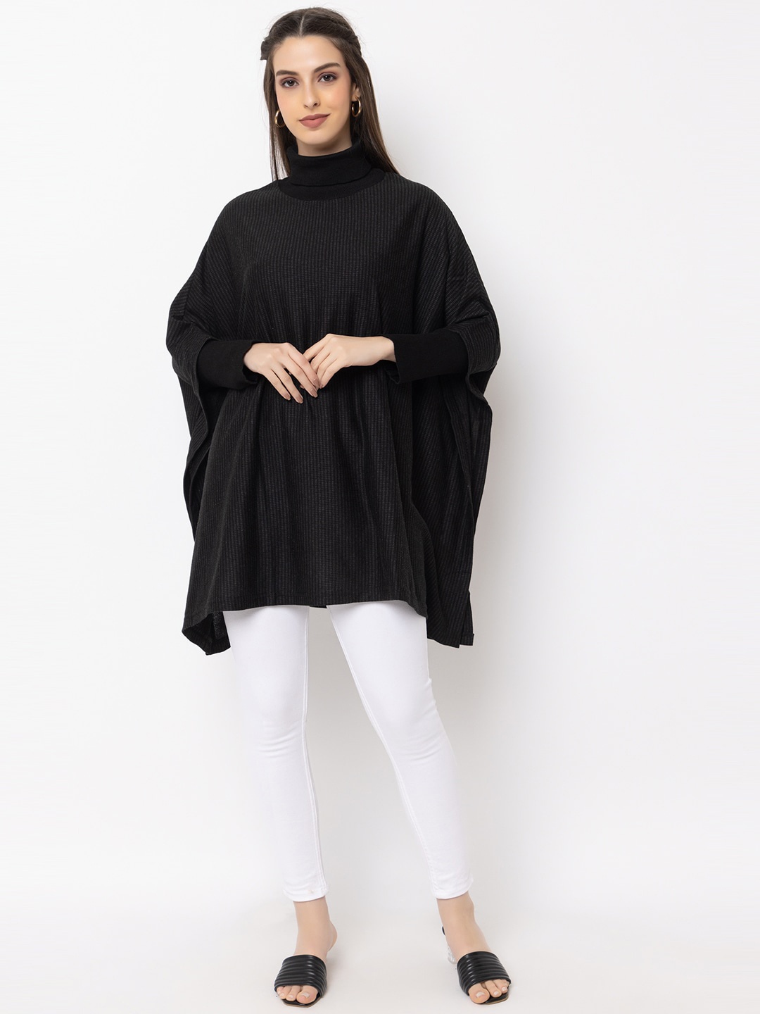 

KEIKO Turtle Neck Acrylic Longline Poncho, Black