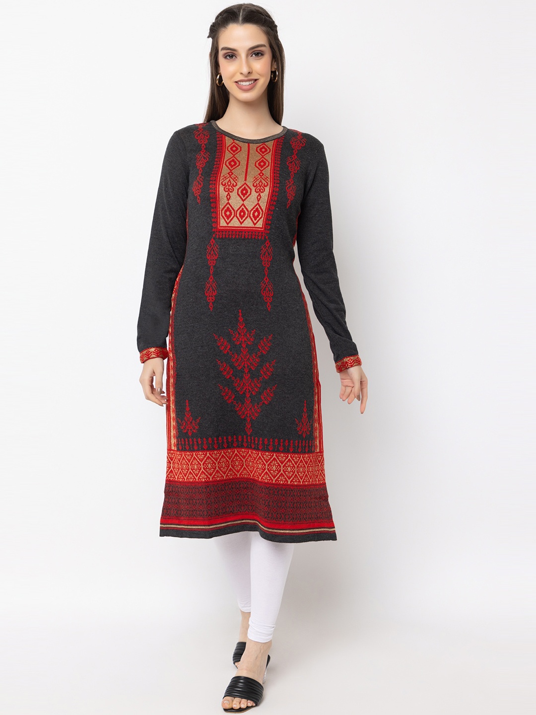 

KEIKO Ethnic Motif Printed Straight Kurta, Charcoal