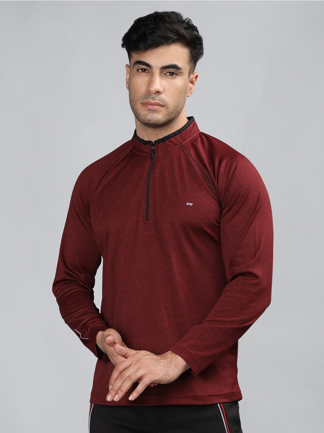 

NEVA High Neck Raglan Sleeves Cotton T-Shirt, Maroon