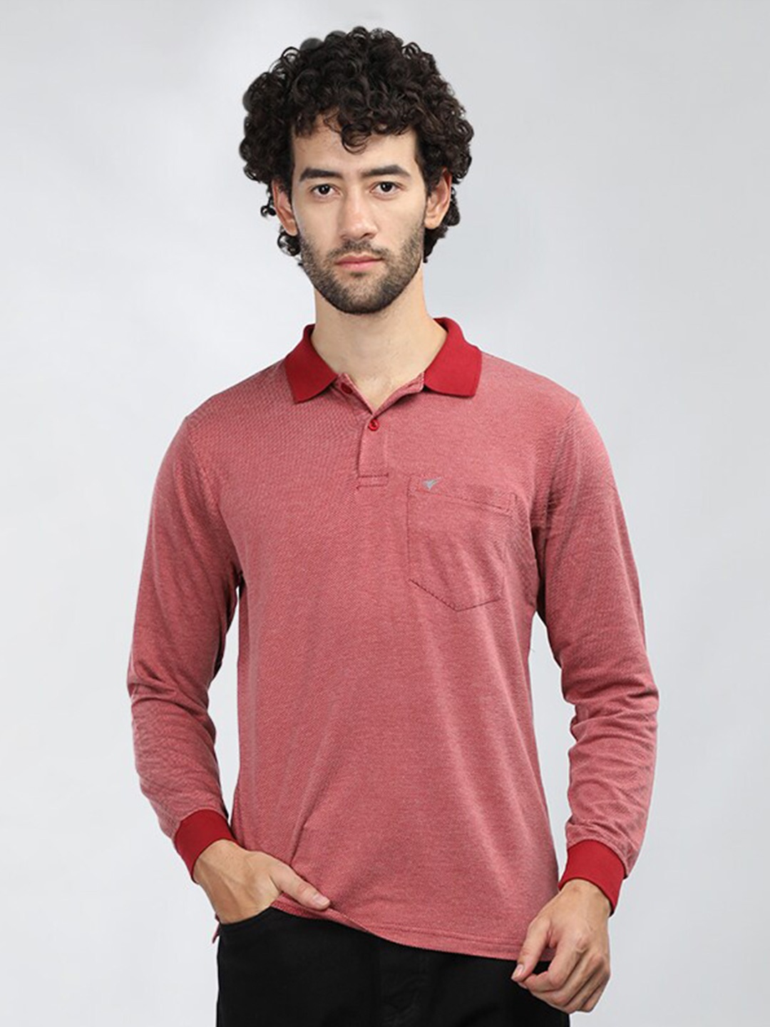 

NEVA Polo Collar Pocket Detail Cotton T-shirt, Maroon