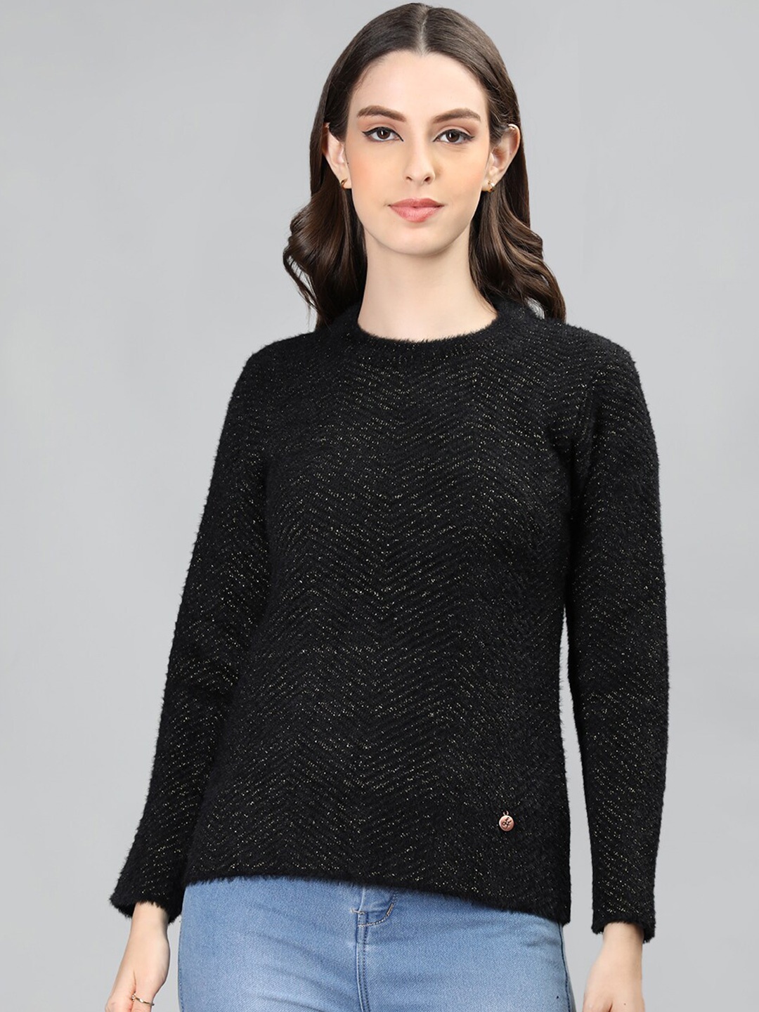 

NEVA Self Designed Round Neck Cotton Pullover, Black