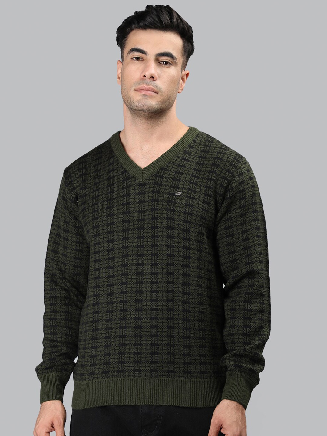 

NEVA Geometric Self Designed Cotton Sweater, Olive