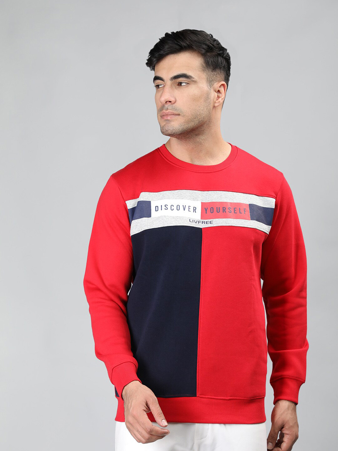 

NEVA Colourblocked Cotton Pullover, Red