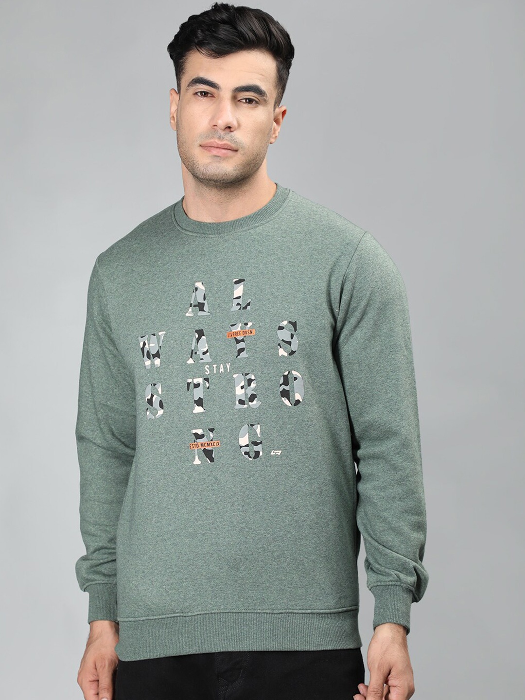 

NEVA Typography Printed Cotton Pullover Sweatshirt, Green