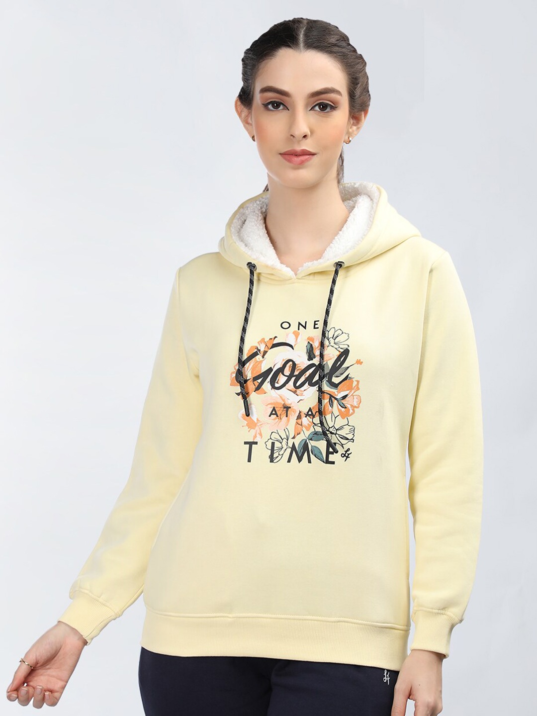 

NEVA Typography Printed Hooded Neck Long Sleeve Cotton Pullover Sweatshirt, Yellow