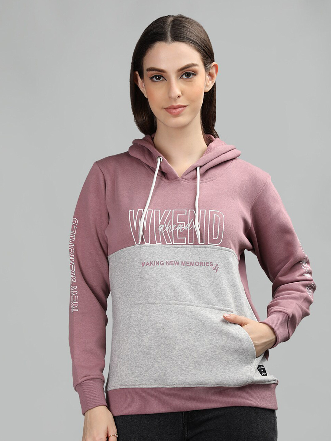 

NEVA Colourblocked Hooded Neck Long Sleeve Cotton Pullover Sweatshirt, Purple