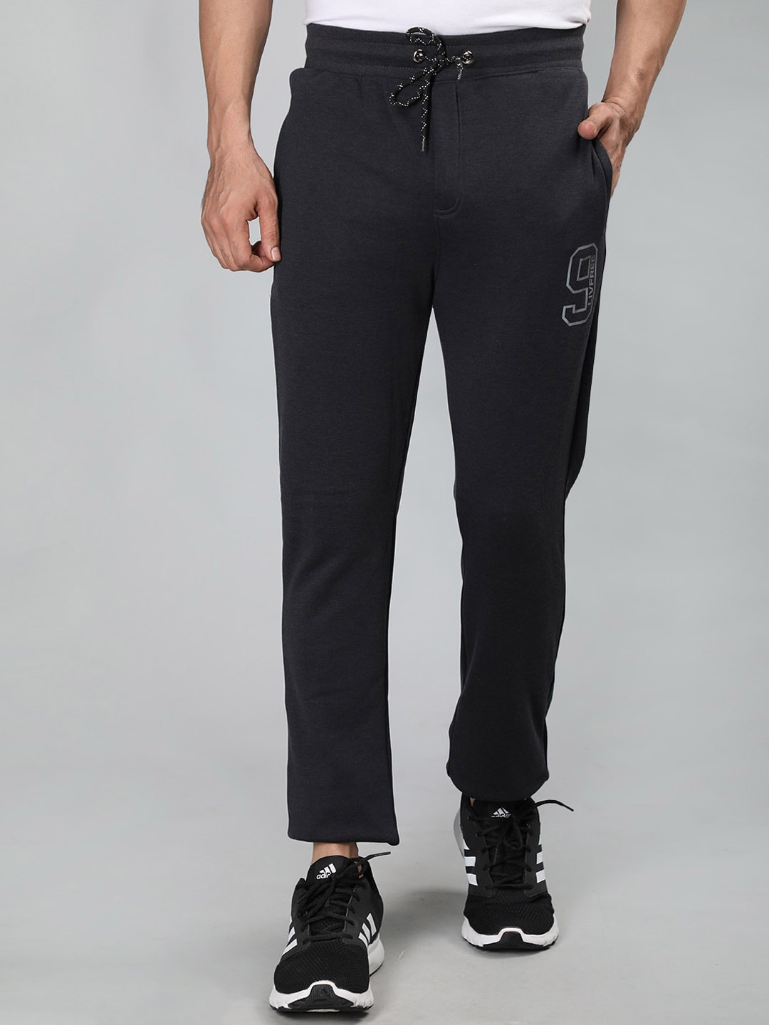

NEVA Men Mid-Rise Typography Printed Cotton Trackpants, Charcoal