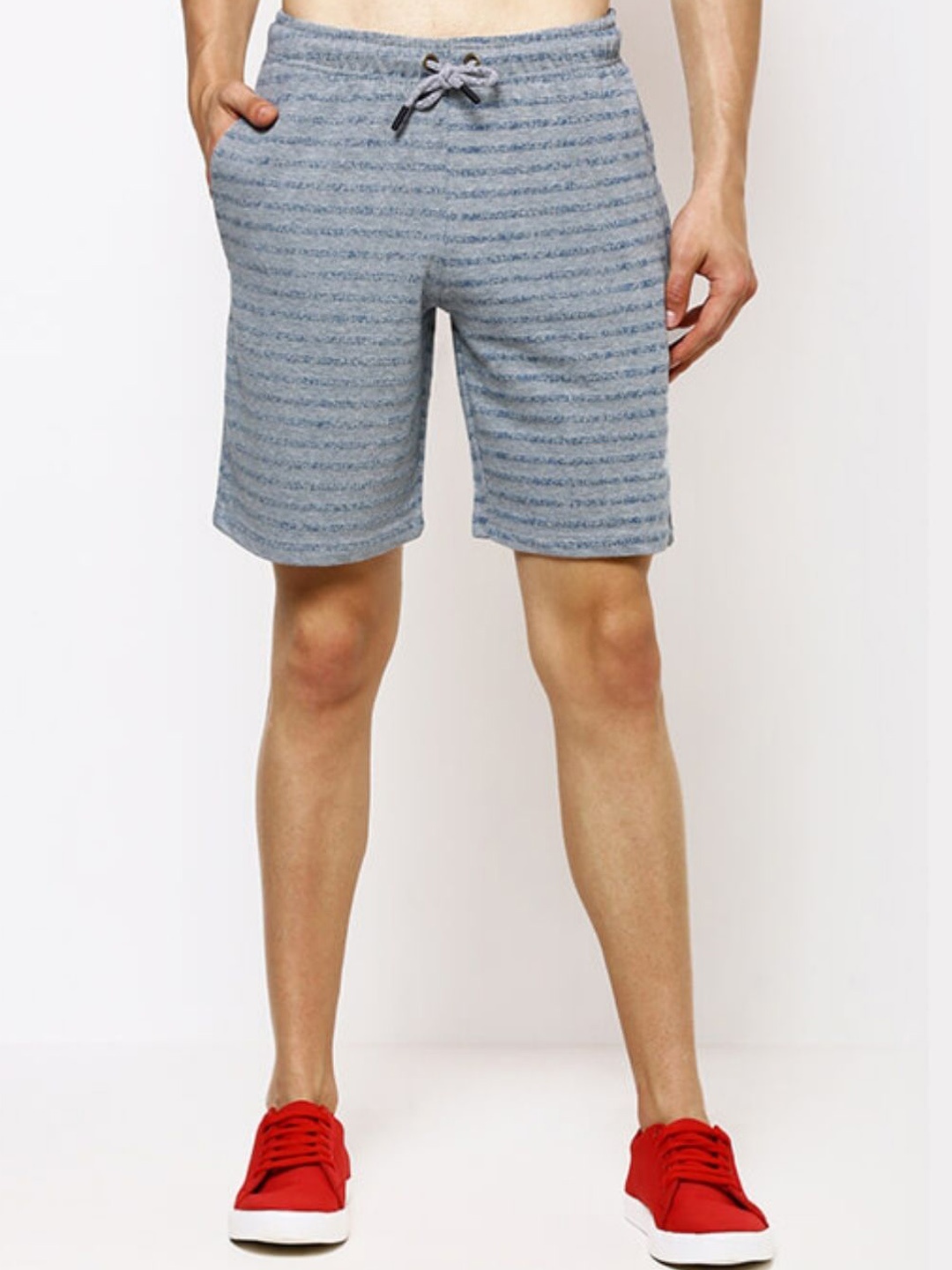 

Bareblow Men Striped Mid-Rise Cotton Regular Shorts, Grey