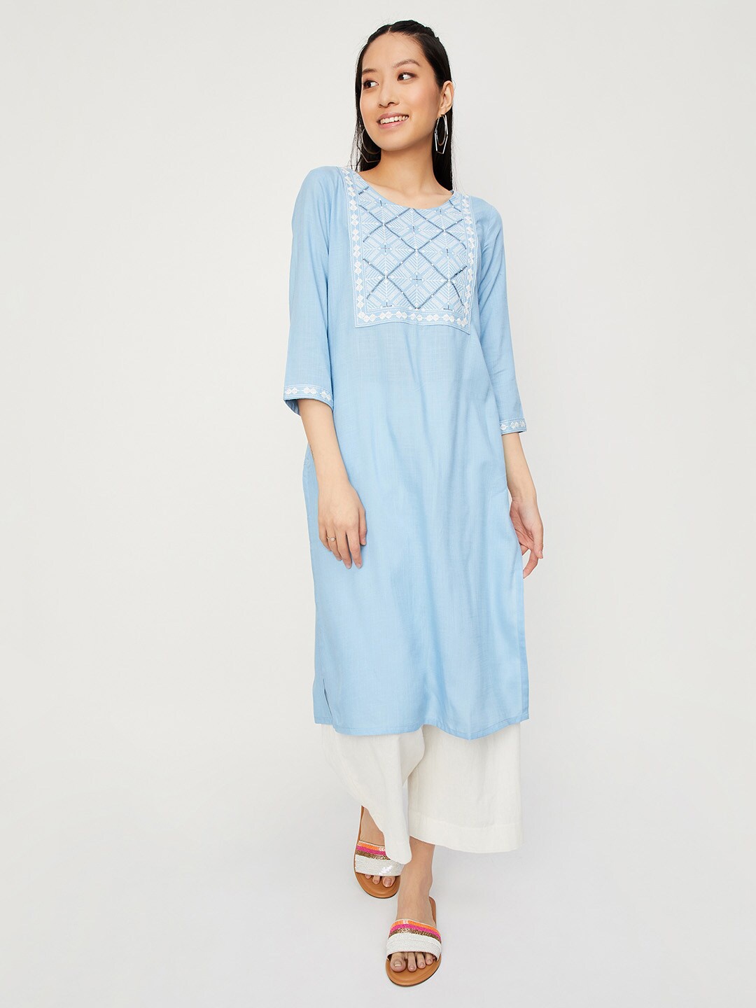

max Yoke Design Round Neck Regular Kurta, Blue