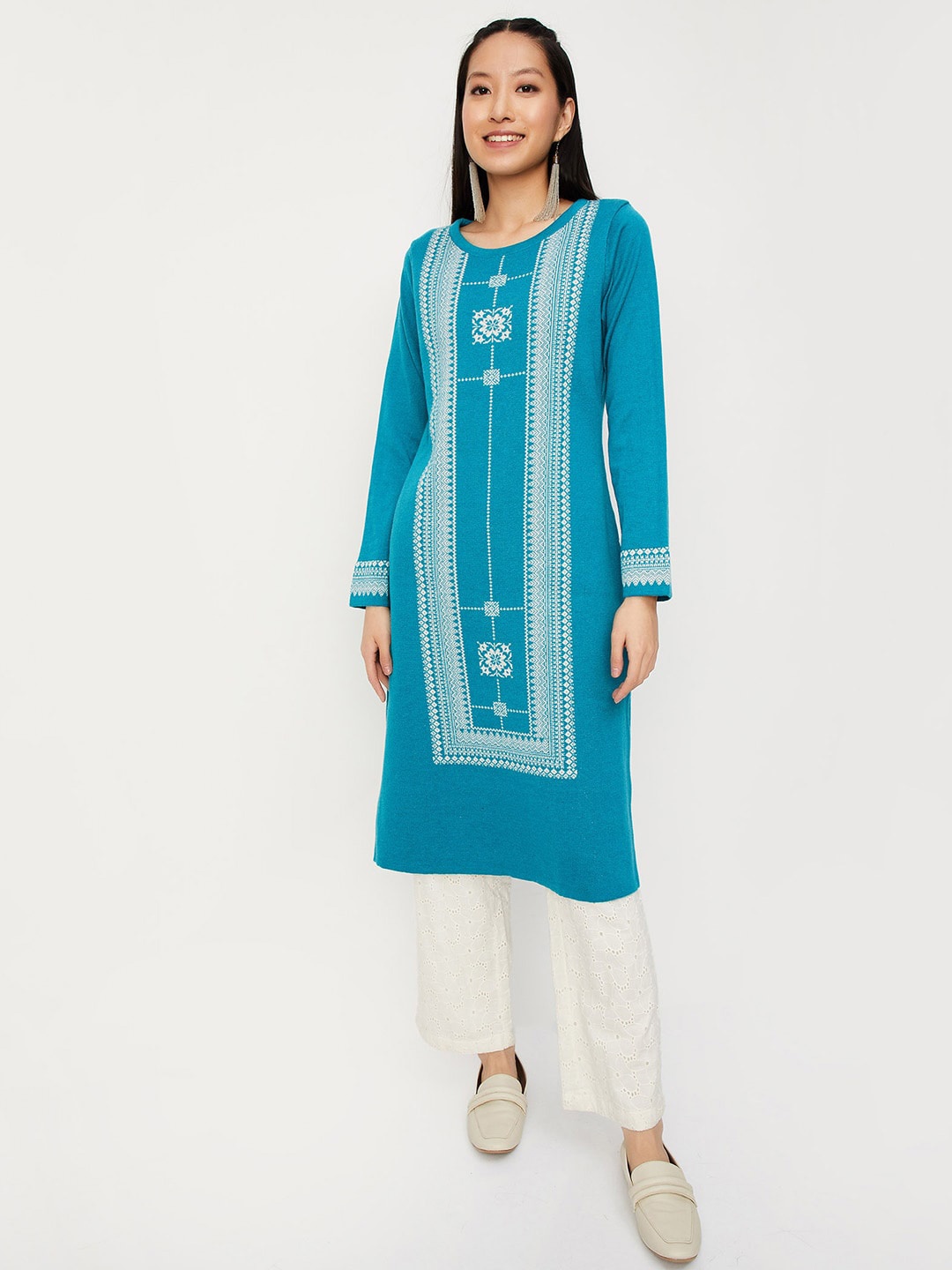 

max Geometric Woven Design Acrylic Kurta, Blue