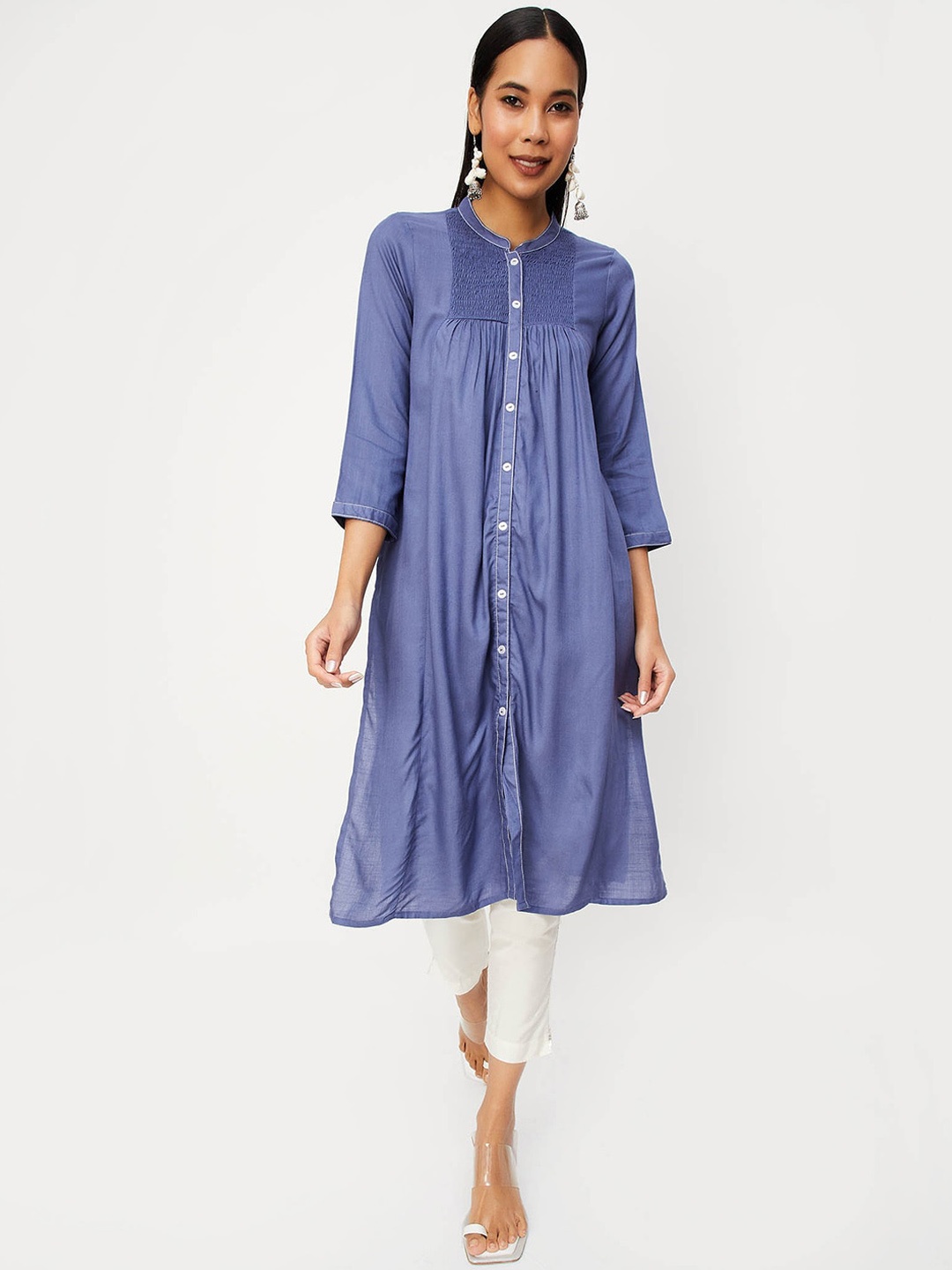 

max Mandarin Collar A-Line Kurta, Blue