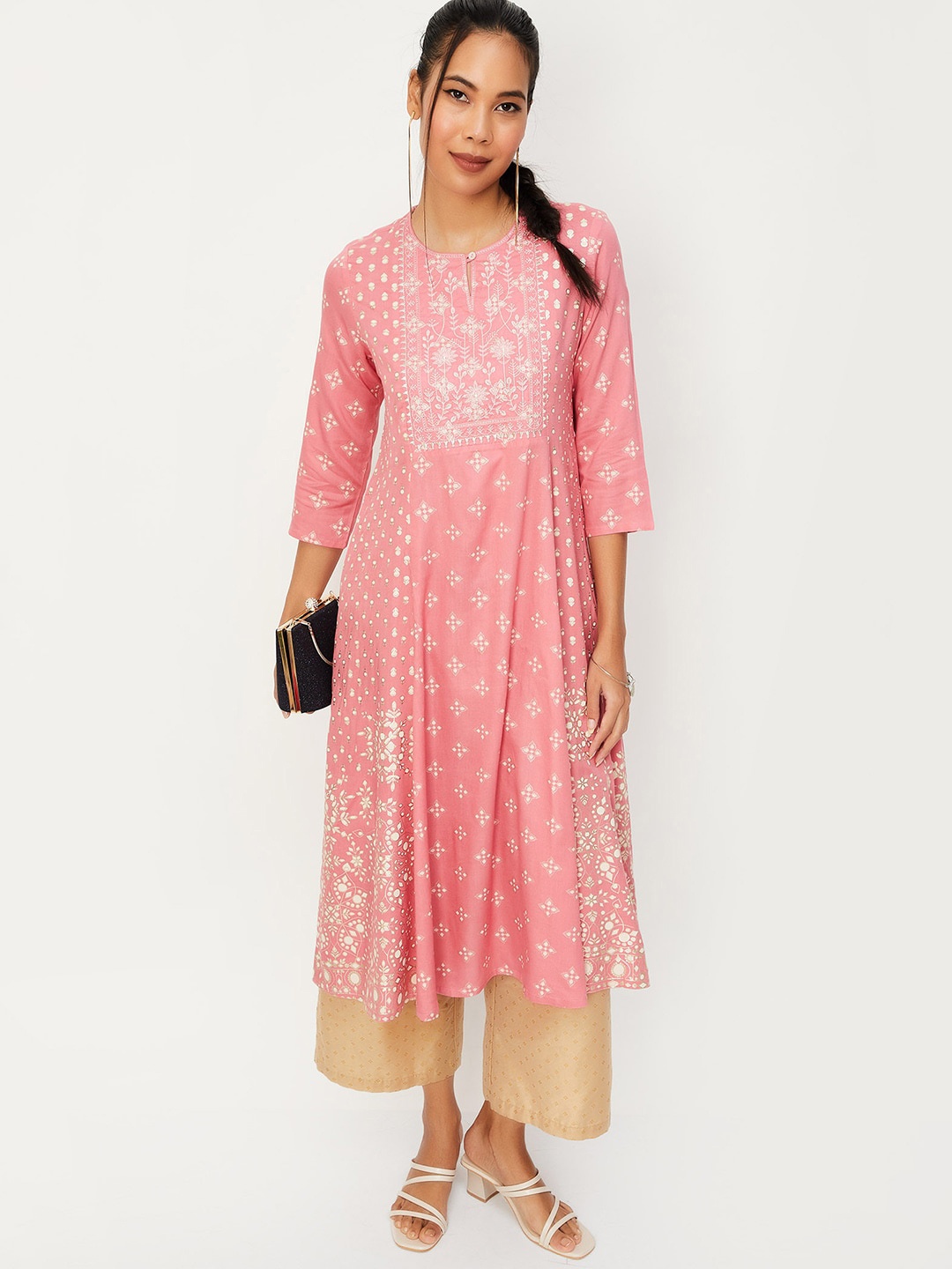 

max Ethnic Motifs Printed Anarkali Kurta, Pink