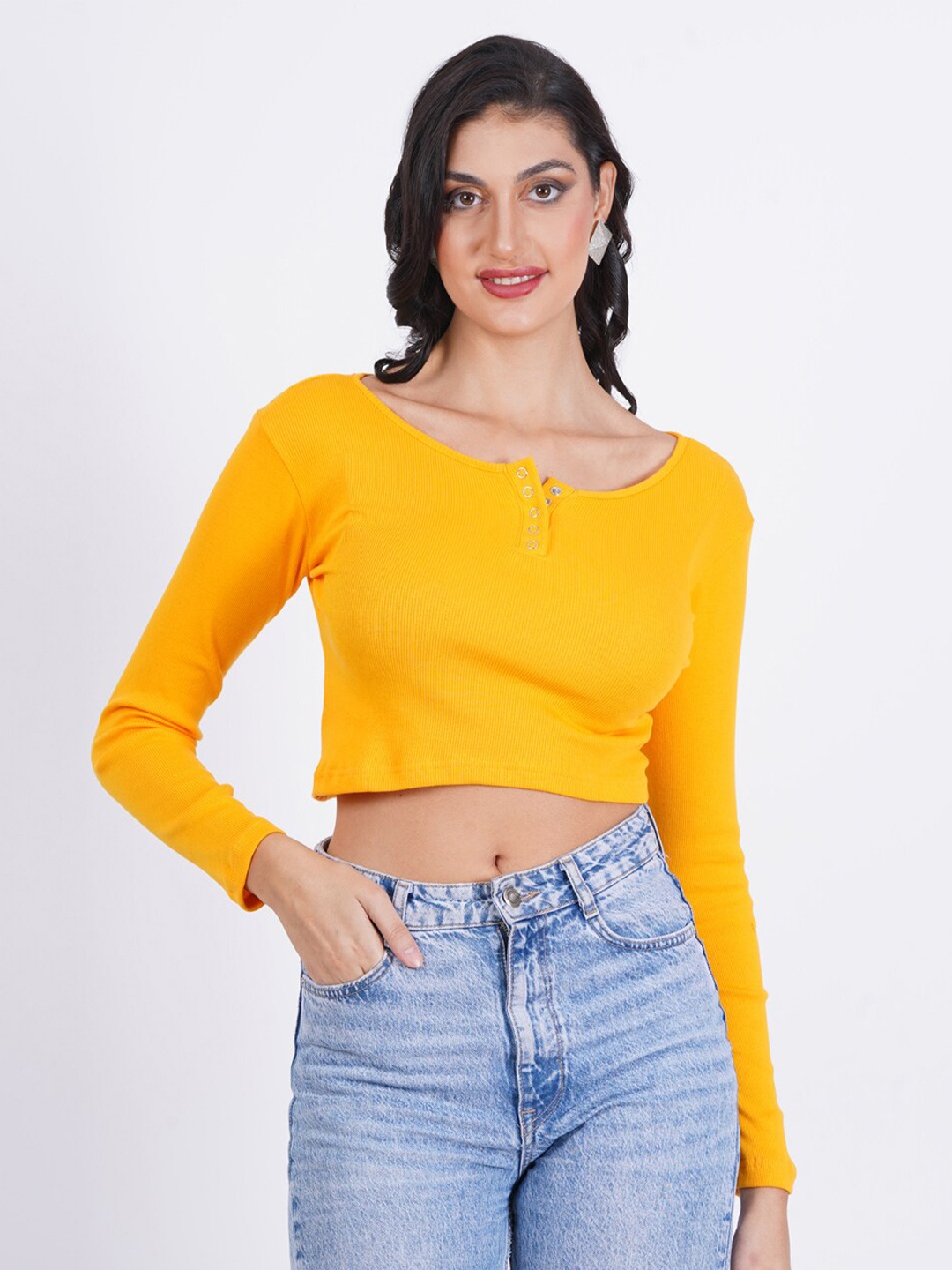 

SIGHTBOMB Cotton Crop Fitted Top, Yellow